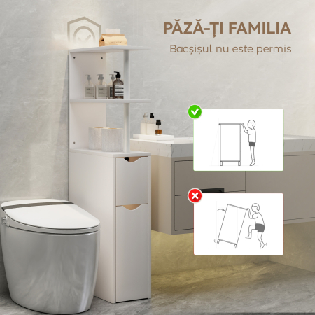  Dulap de Baie Slim cu Sertare si Rafturi, Dulap Economisitor de Spatiu cu Sertar pe Roti, Coloana de Baie pentru Living sau Birou, 20x45x115 cm, Alb [5]