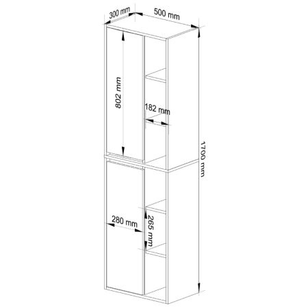 Dulap baie suspendat 2 usi si 6 rafturi, PAL laminat 16 mm, margini ABS, fronturi mate, 50x30x170 cm, alb stejar [6]