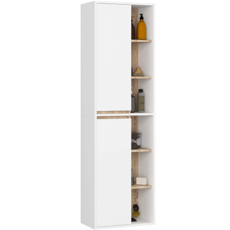 Dulap baie suspendat 2 usi si 6 rafturi, PAL laminat 16 mm, margini ABS, fronturi mate, 50x30x170 cm, alb stejar