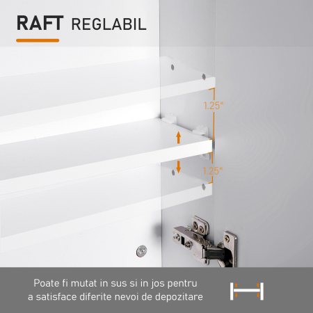  Dulap de Baie Suspendat cu Doua Usi Frontale, Oglinda si 2 Rafturi Interioare din MDF, 60x15x75 cm, Alb [4]