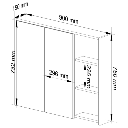 Dulap de baie suspendat cu oglinda, 2 usi si 3 rafturi interioare, PAL 16 mm, 90x15x75 cm, stejar artisan si gri [2]