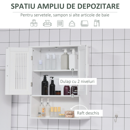  Dulap de baie suspendat dimensiuni reduse cu dulap si raft, 60x20x70cm - alb [5]
