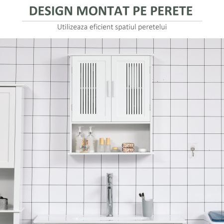  Dulap de baie suspendat dimensiuni reduse cu dulap si raft, 60x20x70cm - alb [4]