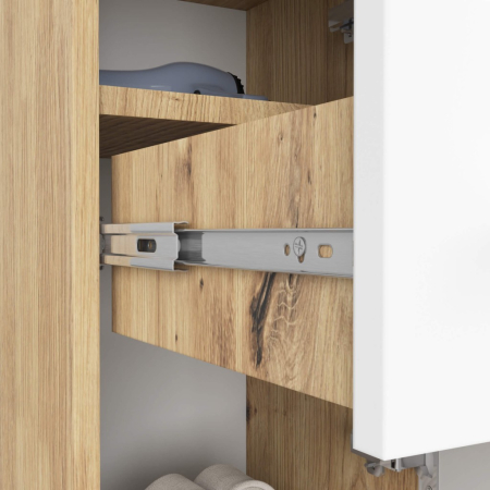 Dulap de baie tip baza, cu 2 usi si sertar, PAL 16 mm, 30x30x85 cm, stejar artisan si alb [3]