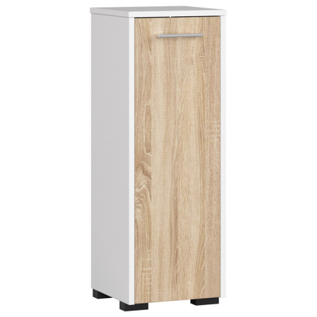 Mobilier pentru baie - Dulap de baie tip baza, cu usa reversibila si raft interior, PAL 16 mm, 30x30x85 cm, alb si sonoma