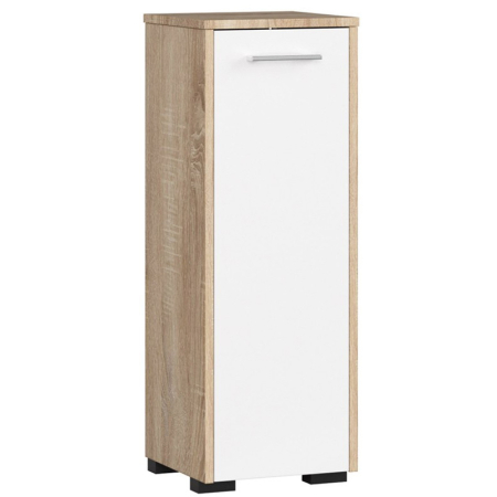 Mobilier pentru baie - Dulap de baie tip baza, cu usa reversibila si raft interior, PAL 16 mm, 30x30x85 cm, stejar sonoma si alb