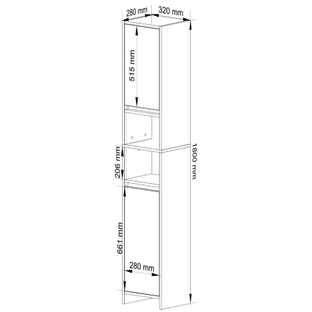 Dulap de baie tip coloana, cu 2 usi si 4 rafturi, PAL 16 mm, 32x28x180 cm, alb [2]