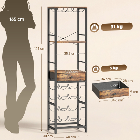  Dulap de Bar, Mobilier de Bar cu Sertar si Suport pentru Pahare, Maro Rustic [2]