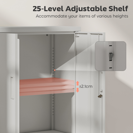  Dulap de Birou din Otel cu Raft Interior Reglabil si Sertar, 80x40x130 cm, Alb [3]