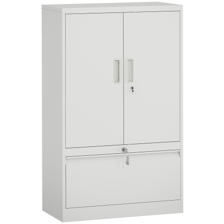 Dulapuri birou -  Dulap de Birou din Otel cu Raft Interior Reglabil si Sertar, 80x40x130 cm, Alb