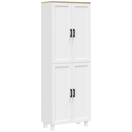 Bucatarie -  Dulap de Bucatarie din Lemn cu 5 Rafturi Reglabile si 4 Usi, 60x30x170.5 cm, Alb si culoare Lemn