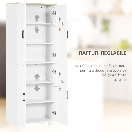  Dulap de Bucatarie din Lemn cu 5 Rafturi Reglabile si 4 Usi, 60x30x170.5 cm, Alb si culoare Lemn [4]