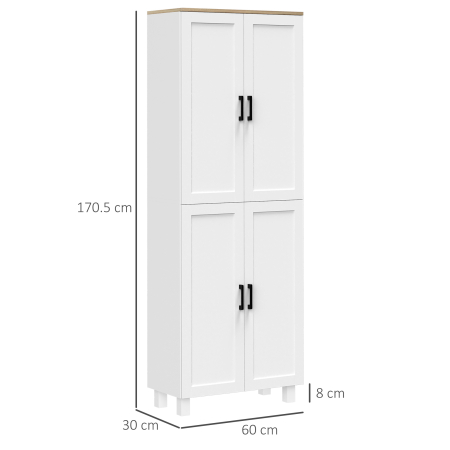  Dulap de Bucatarie din Lemn cu 5 Rafturi Reglabile si 4 Usi, 60x30x170.5 cm, Alb si culoare Lemn [2]