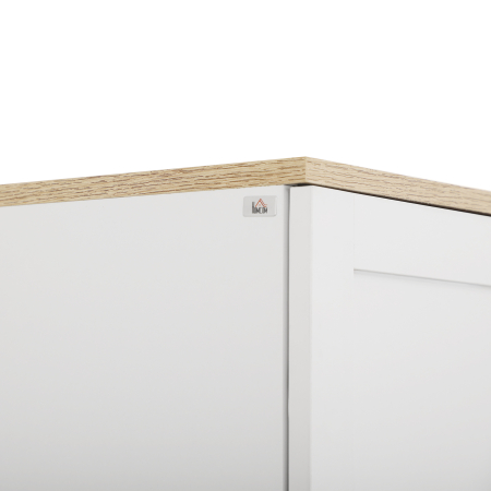  Dulap de Bucatarie din Lemn cu 5 Rafturi Reglabile si 4 Usi, 60x30x170.5 cm, Alb si culoare Lemn [7]