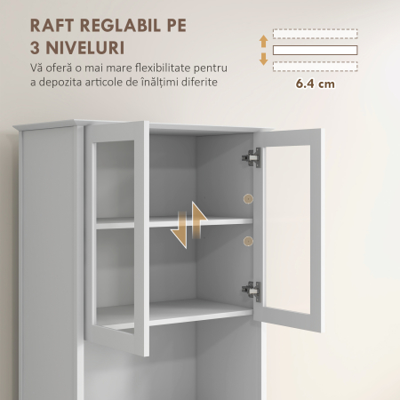  Dulap de Bucatarie inalt cu Dulap Superior pe 2 Niveluri si 3 Sertare, din MDF, 68x38x172 cm, Alb [4]