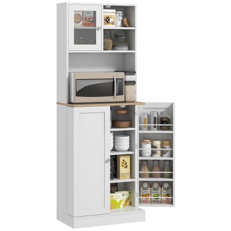 Bucatarie -  Dulap de Bucatarie pentru Cuptor cu Microunde cu Rafturi Deschise si Dulap cu Suport pentru Condimente, 60x35x169 cm, Alb