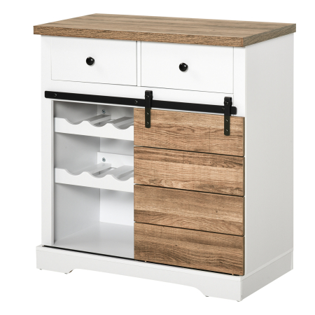 Bucatarie -  Dulap de Bucatarie Rustic cu 2 Sertare, Rafturi Deschise si Suport pentru Sticle, din Lemn si Metal, 80x39x86 cm