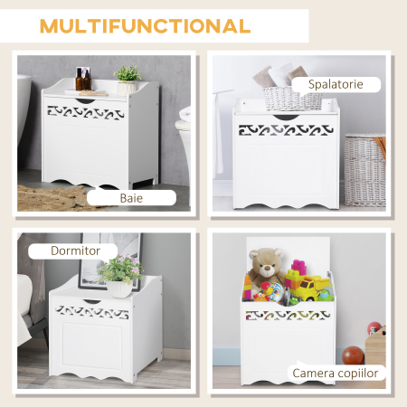  Dulap de depozitare alb cu model sculptat - mobilier pentru lenjerii, haine si jucarii 55×34×58 cm [4]