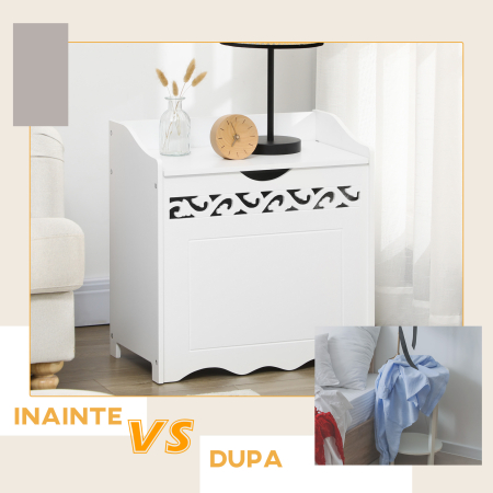  Dulap de depozitare alb cu model sculptat - mobilier pentru lenjerii, haine si jucarii 55×34×58 cm [7]