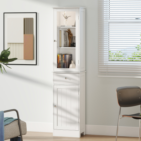 Dulap de depozitare multifunctional  cu usi si rafturi - Alb, pentru baie, bucatarie, living sau birou [8]