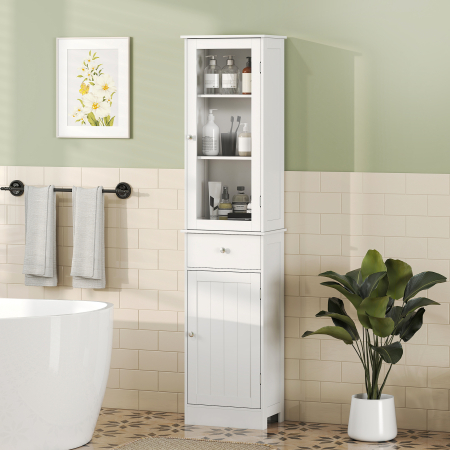 Dulap de depozitare multifunctional  cu usi si rafturi - Alb, pentru baie, bucatarie, living sau birou [1]