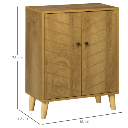 Dulap de depozitare vintage  cu usi chevron duble si picioare din lemn de pin, dulap lateral pentru living, bucatarie, dormitor, efect de lemn natural [2]