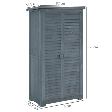  Dulap de Exterior din Lemn cu 2 Usi Tip Jaluzea si Rafturi Interne, 87x46.5x160 cm, Gri [2]