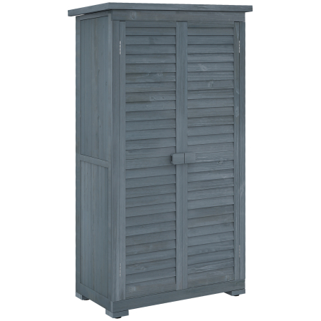 Prelate, pavilioane, umbrele terasa -  Dulap de Exterior din Lemn cu 2 Usi Tip Jaluzea si Rafturi Interne, 87x46.5x160 cm, Gri