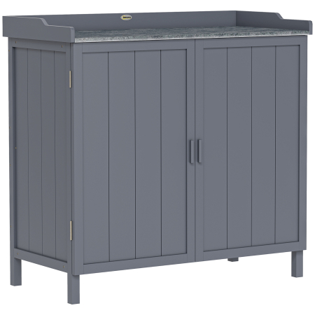 Prelate, pavilioane, umbrele terasa -  Dulap de Exterior din Lemn cu Suprafata din Metal si 2 Rafturi pentru Unelte, 98x48x95,5 cm, Gri