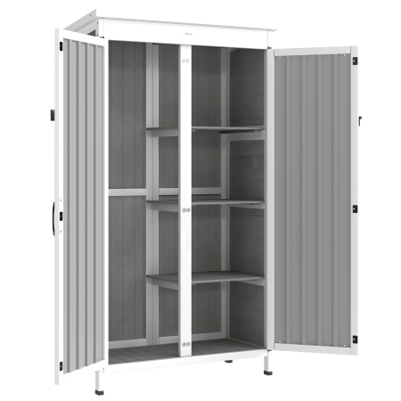 Gradina & balcon -  Dulap de Gradina cu Rafturi Demontabile si Usa Blocabila, din Lemn si Otel, 94x43x166 cm, Alb si Negru