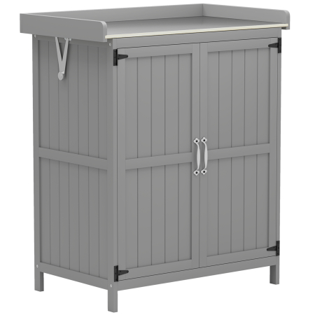 Prelate, pavilioane, umbrele terasa -  Dulap de Gradina din Lemn de Brad, Casuta pentru Depozitare Unelte de Exterior cu 2 Usi Blocabile, Blat Metalic si Raft, pentru Gradina, Terasa, Curte, 74x43x88 cm, Gri