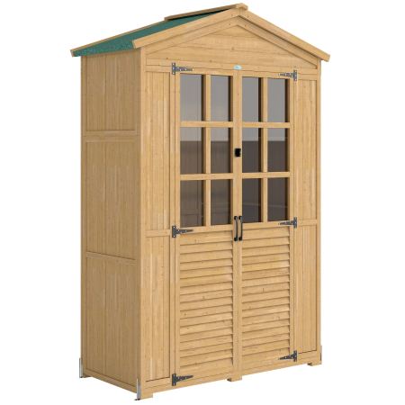 Gradina & balcon -  Dulap de Gradina din Lemn de Brad cu Rafturi si Ferestre din Acril, Casuta Depozitare Unelte Exterioare cu Acoperis Asfaltat, Usi Blocabile, 128x57.5x197 cm, Maro Deschis