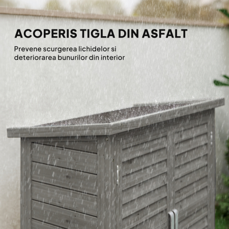  Dulap de Gradina din Lemn de Brad cu Usi cu Obloane si 2 Polite, 87x46,5x96,5cm, Gri [4]