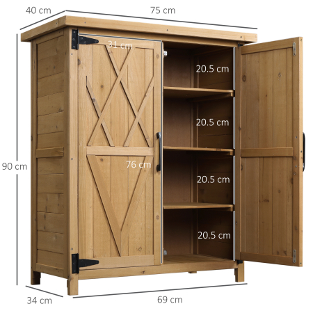  Dulap de Gradina pentru Unelte din Lemn cu 2 Usi si 4 Rafturi, Blat din Metal, 75x40x90 cm [2]
