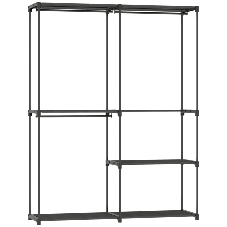Dormitor & birou -  Dulap de Haine cu 2 Bare si 4 Rafturi, din Material Non-tesut, Plastic si Otel, 142x43x185 cm, Negru