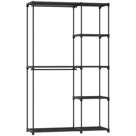 Dormitor & birou -  Dulap de Haine Portabil cu 2 Bare si 6 Rafturi, Dulap din Material Textil Non-tesut, Plastic si Otel, 111x43x185 cm, Negru