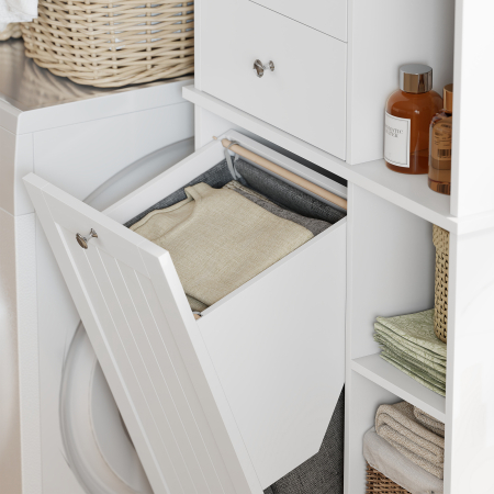 , Dulap de Podea pentru Baie, Economisitor de Spatiu, MDF, 60 x 28,8 x 171 cm, Alb [8]