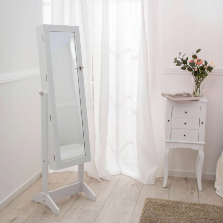 Mese toaleta si oglinzi - Dulap de toaleta cu oglinda si spatiu de depozitare bijuterii, 35x139cm, alb