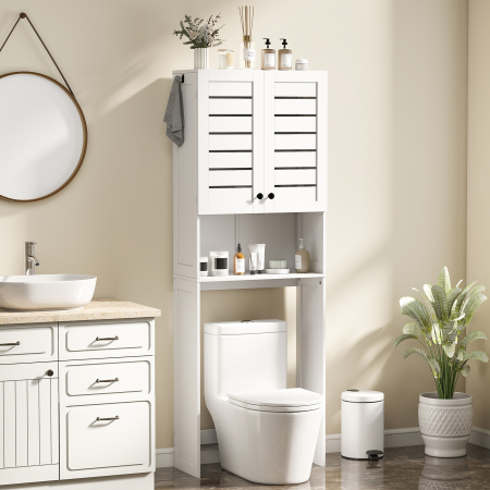  Dulap deasupra WC-ului cu Dulap cu 2 Usi si Raft Deschis, din Lemn Alb, 67x31.5x190 cm [1]