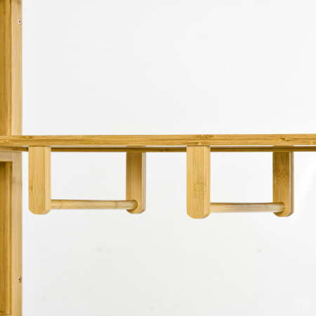  Dulap Deschis din Bambus cu 2 Usi Glisante, Rafturi Deschise si Bara pentru Umerase, 145x35x165cm [8]