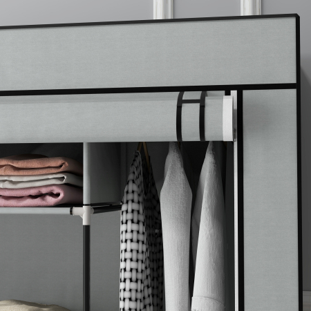  Dulap din Material Textil si Otel cu 10 Compartimente, 4 Sertare si Usi cu Fermoar, Gri [6]