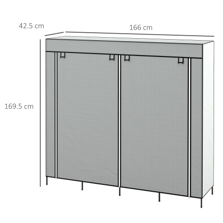  Dulap din Material Textil si Otel cu 10 Compartimente, 4 Sertare si Usi cu Fermoar, Gri [2]