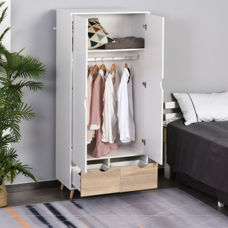  Dulap Elegant 2 Sertare & Raft pentru Haine - Alb [1]