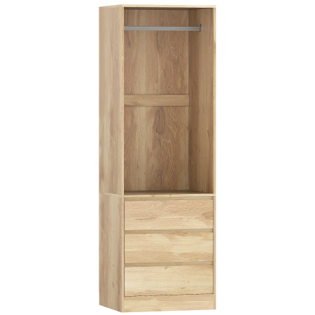 Dormitor & birou -  Dulap Garderoba cu Bara pentru Umerase, Raft Deschis si 3 Sertare, din Lemn, 60x48,5x185 cm, culoare Teak