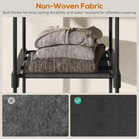  Dulap Garderoba din Material Textil cu 8 Rafturi si 3 Bare pentru Umerase, 182x43x185 cm, Negru [5]