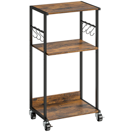 Living & hol -  Dulap Imprimanta Industrial 3 Niveluri, Roti si Carlige, Maro Rustic.