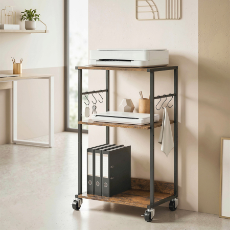  Dulap Imprimanta Industrial 3 Niveluri, Roti si Carlige, Maro Rustic. [6]