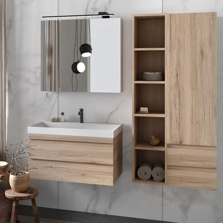 Dulap inalt cu 1 usa si 2 sertare, Kolpasan, Naomi, 149,5 cm, natural wood [3]