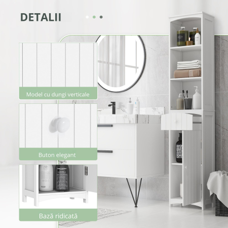  Dulap inalt de Baie  cu 3 Rafturi din MDF, 34x24x170 cm, Alb [4]