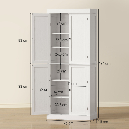  Dulap inalt de Bucatarie cu 6 Rafturi Reglabile si 2 Usi din Lemn, 76x40.5x184 cm, Alb [2]